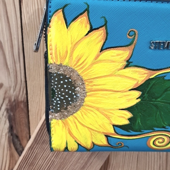 Artisan Blue Crossbody Bag with Sunflower Design - Picture 3 of 13